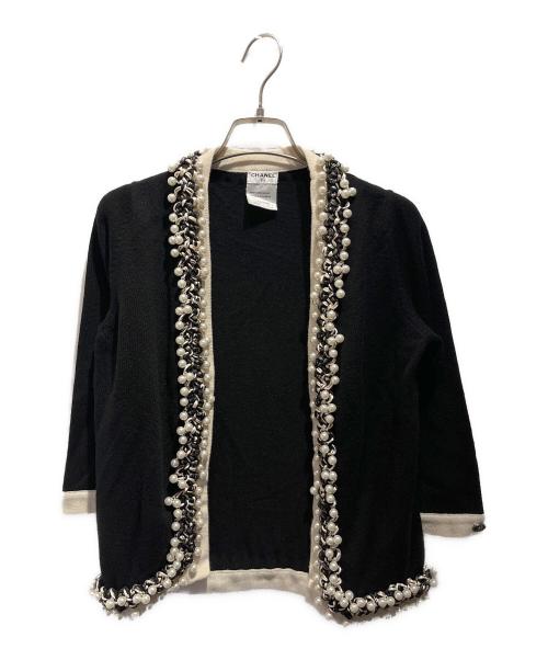 CHANEL（シャネル）CHANEL (シャネル) パール ツイードトリムカーディガン ブラック サイズ:34の古着・服飾アイテム