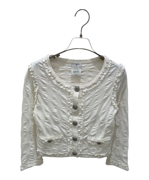 CHANEL（シャネル）CHANEL (シャネル) ココボタンフリルカーディガン ホワイト サイズ:34の古着・服飾アイテム