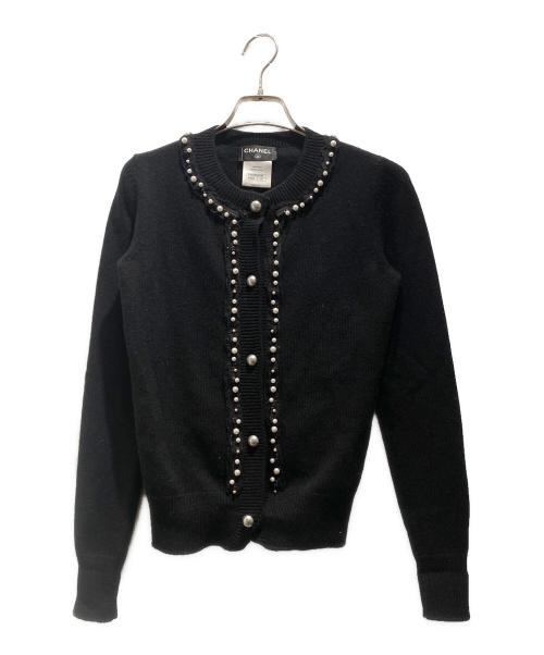 CHANEL（シャネル）CHANEL (シャネル) パールトリム ニットカーディガン ブラック サイズ:34の古着・服飾アイテム