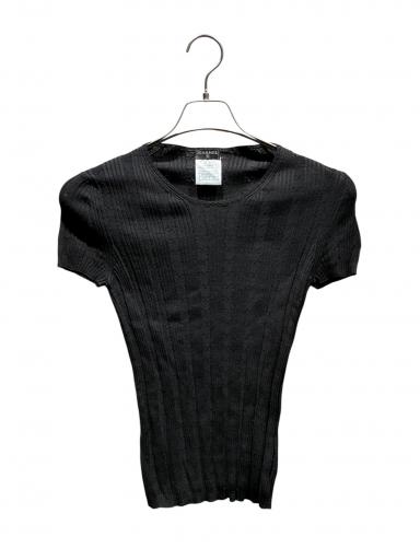 中古・古着通販】CHANEL (シャネル) ココマーク半袖ニット ブラック