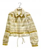 CHANELシャネル）の古着「Border Short Leather Jacket/ボーダーショートレザージャケットP58044C00280」｜ベージュ×アイボリー