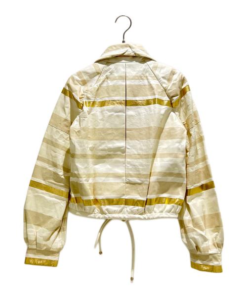 CHANEL（シャネル）CHANEL (シャネル) Border Short Leather Jacket/ボーダーショートレザージャケットP58044C00280 ベージュ×アイボリー サイズ:34の古着・服飾アイテム