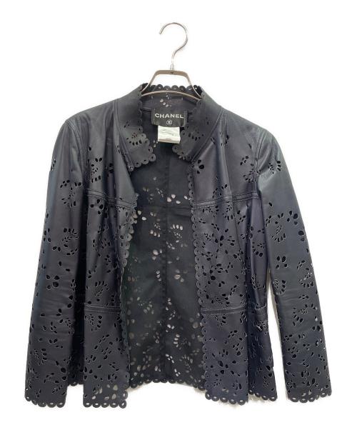 CHANEL（シャネル）CHANEL (シャネル) カッティングレザージャケット ブラック サイズ:34の古着・服飾アイテム