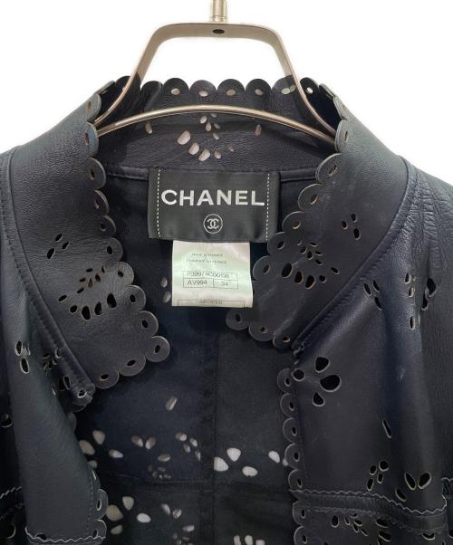 CHANEL（シャネル）CHANEL (シャネル) カッティングレザージャケット ブラック サイズ:34の古着・服飾アイテム