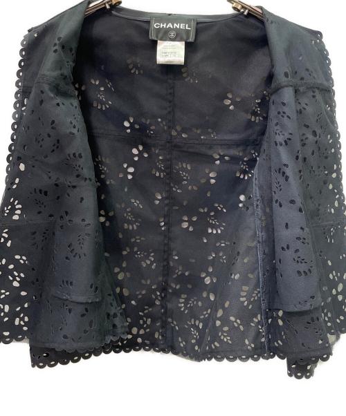 CHANEL（シャネル）CHANEL (シャネル) カッティングレザージャケット ブラック サイズ:34の古着・服飾アイテム