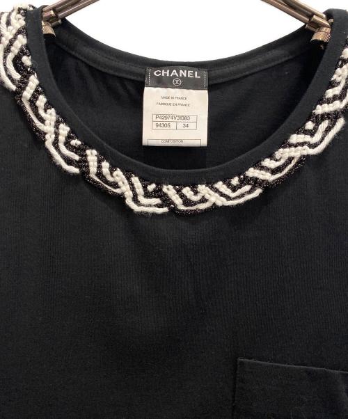 CHANEL（シャネル）CHANEL (シャネル) フレンチスリーブ ツイードトリム Tシャツ  ブラック サイズ:34の古着・服飾アイテム