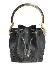 JIMMY CHOO（ジミーチュウ）の古着「ボンボンバケットスタッズ/巾着ショルダーバッグ」｜ブラック×ゴールド