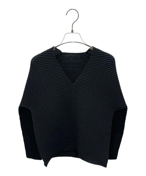 ISSEY MIYAKE（イッセイミヤケ）ISSEY MIYAKE (イッセイミヤケ) Vネック長袖カットソー ブラック サイズ:Mの古着・服飾アイテム