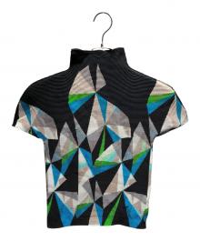 me ISSEY MIYAKE（ミーイッセイ ミヤケ）の古着「ハイネック半袖カットソー」｜スカイブルー