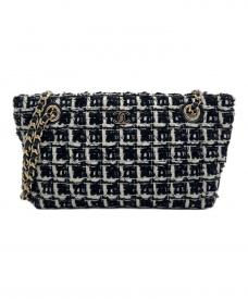 CHANELシャネル）の古着「Chain Tweed Bag/チェーンツイードバッグ」｜ブラック×ホワイト