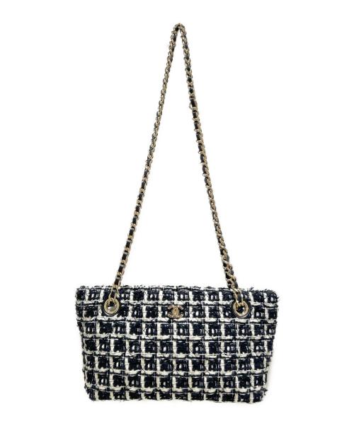 CHANEL（シャネル）CHANEL (シャネル) Chain Tweed Bag/チェーンツイードバッグ ブラック×ホワイトの古着・服飾アイテム