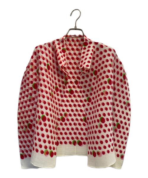 me ISSEY MIYAKE（ミーイッセイ ミヤケ）me ISSEY MIYAKE (ミーイッセイ ミヤケ) ポルカドット プリーツカーディガン レッド サイズ:-の古着・服飾アイテム