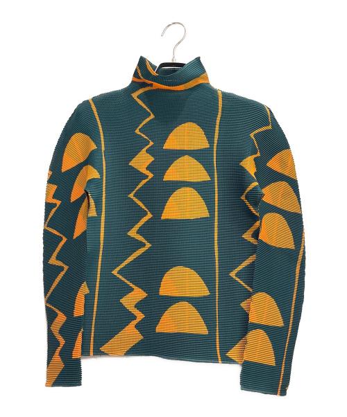 me ISSEY MIYAKE（ミーイッセイ ミヤケ）me ISSEY MIYAKE (ミーイッセイ ミヤケ) ハイネックプリーツ長袖カットソー  グリーン サイズ:FREEの古着・服飾アイテム