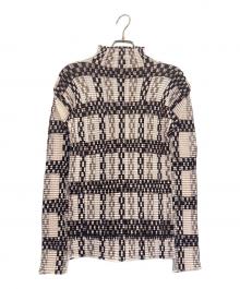 ISSEY MIYAKE（イッセイミヤケ）の古着「鎖柄 ハイネック ロングスリーブ プリーツ カットソー」｜アイボリー