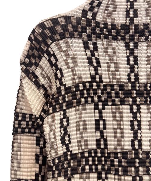 ISSEY MIYAKE（イッセイミヤケ）ISSEY MIYAKE (イッセイミヤケ) 鎖柄 ハイネック ロングスリーブ プリーツ カットソー アイボリー サイズ:Mの古着・服飾アイテム