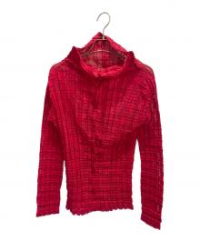me ISSEY MIYAKE（ミーイッセイ ミヤケ）の古着「プリーツ ハイネック カーディガン」｜レッド