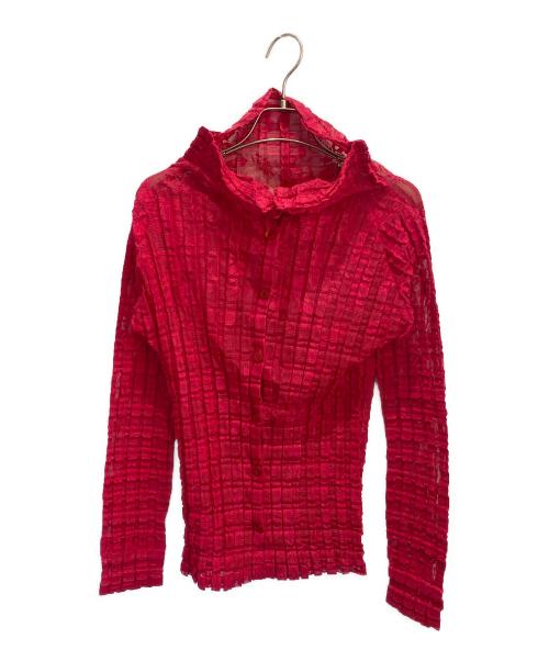 me ISSEY MIYAKE（ミーイッセイ ミヤケ）me ISSEY MIYAKE (ミーイッセイ ミヤケ) プリーツ ハイネック カーディガン レッド サイズ:-の古着・服飾アイテム