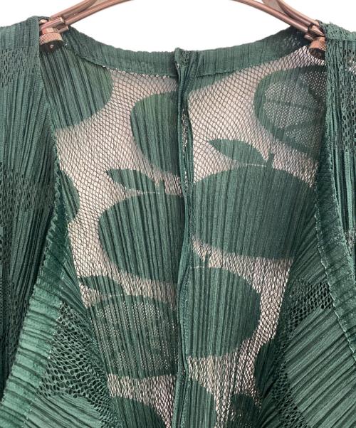 PLEATS PLEASE（プリーツプリーズ）PLEATS PLEASE (プリーツプリーズ) 果物柄のメッシュ編みハーフスリーブカーディガン グリーン サイズ:4の古着・服飾アイテム