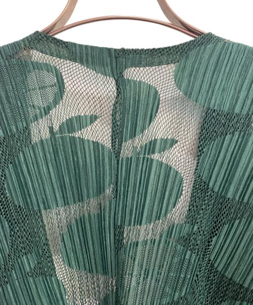 PLEATS PLEASE（プリーツプリーズ）PLEATS PLEASE (プリーツプリーズ) 果物柄のメッシュ編みハーフスリーブカーディガン グリーン サイズ:4の古着・服飾アイテム