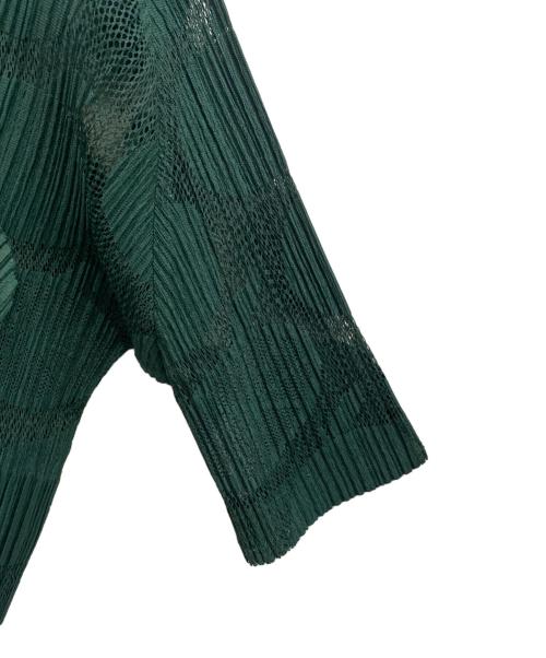 PLEATS PLEASE（プリーツプリーズ）PLEATS PLEASE (プリーツプリーズ) 果物柄のメッシュ編みハーフスリーブカーディガン グリーン サイズ:4の古着・服飾アイテム
