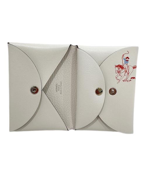 HERMES（エルメス）HERMES (エルメス) カルヴィデュオ/Calvi duo/Les Mustangs/野生馬/コインケース/カードケース ホワイト 未使用品の古着・服飾アイテム