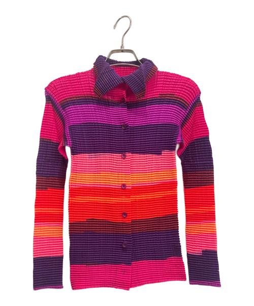 ISSEY MIYAKE（イッセイミヤケ）ISSEY MIYAKE (イッセイミヤケ) ボーダーグラデーション プリーツシャツ パープル サイズ:2の古着・服飾アイテム