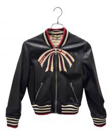 GUCCI（グッチ）の古着「グッチボウ付きレザーボンバージャケット」｜ブラック