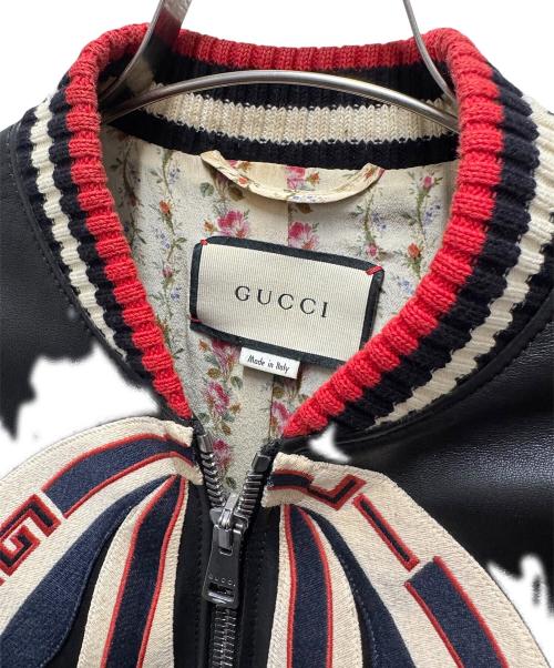 GUCCI（グッチ）GUCCI (グッチ) グッチボウ付きレザーボンバージャケット ブラック サイズ:42の古着・服飾アイテム