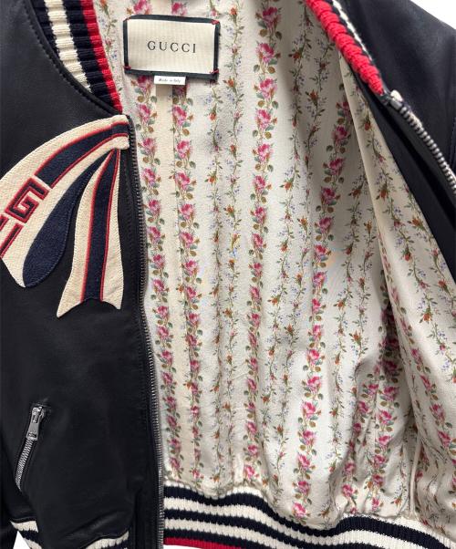GUCCI（グッチ）GUCCI (グッチ) グッチボウ付きレザーボンバージャケット ブラック サイズ:42の古着・服飾アイテム