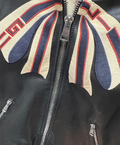 GUCCI（グッチ）GUCCI (グッチ) グッチボウ付きレザーボンバージャケット ブラック サイズ:42の古着・服飾アイテム