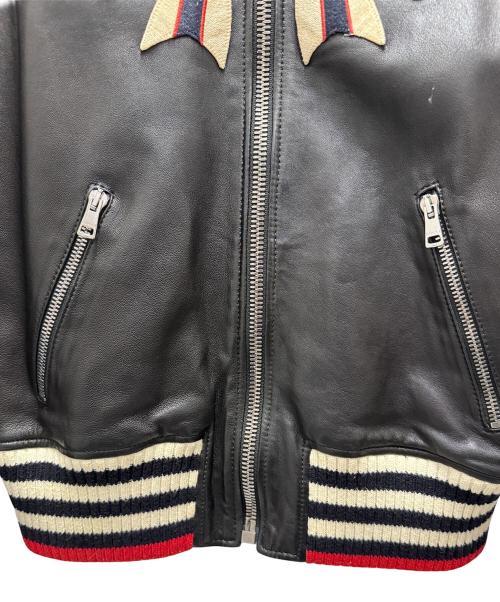 GUCCI（グッチ）GUCCI (グッチ) グッチボウ付きレザーボンバージャケット ブラック サイズ:42の古着・服飾アイテム
