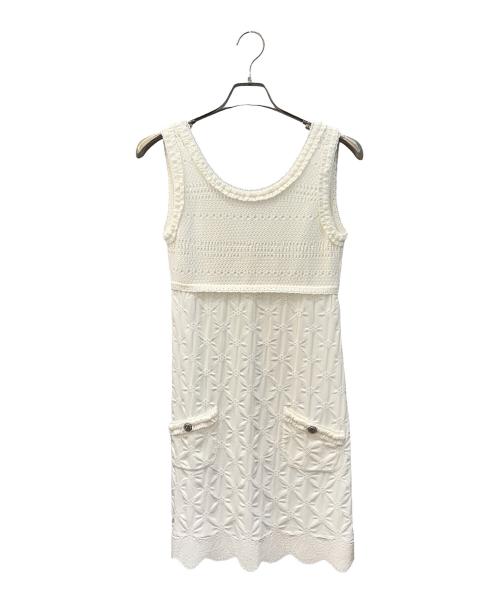 CHANEL（シャネル）CHANEL (シャネル) ノースリーブニットワンピース ホワイト サイズ:40の古着・服飾アイテム