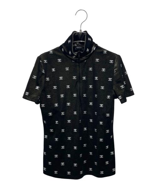 CHANEL（シャネル）CHANEL (シャネル) ベロアハーフジップ半袖カットソー ブラック サイズ:38の古着・服飾アイテム