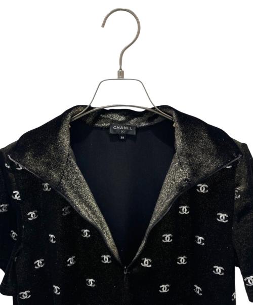 CHANEL（シャネル）CHANEL (シャネル) ベロアハーフジップ半袖カットソー ブラック サイズ:38の古着・服飾アイテム