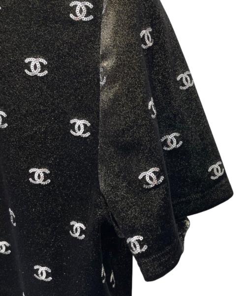 CHANEL（シャネル）CHANEL (シャネル) ベロアハーフジップ半袖カットソー ブラック サイズ:38の古着・服飾アイテム