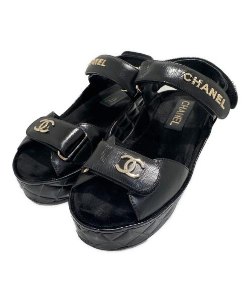 CHANEL（シャネル）CHANEL (シャネル) ココマークストラップサンダル ブラック サイズ:35Cの古着・服飾アイテム