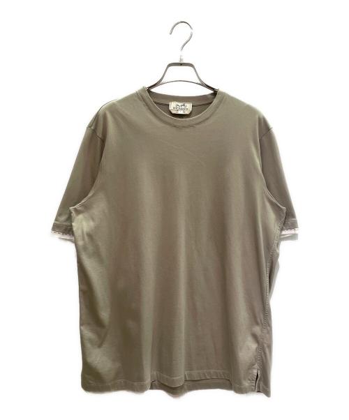 HERMES（エルメス）HERMES (エルメス) アームレイヤードコットンTシャツ カーキ サイズ:Sの古着・服飾アイテム