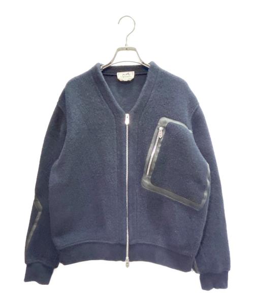 HERMES（エルメス）HERMES (エルメス) ウールカシミヤジャケット/カシミヤ混フリース/レザーパイピングフリース ネイビー サイズ:XSの古着・服飾アイテム