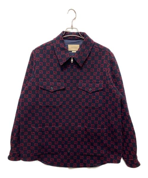 GUCCI（グッチ）GUCCI (グッチ) GG柄ジップアップジャケット ネイビー サイズ:46の古着・服飾アイテム