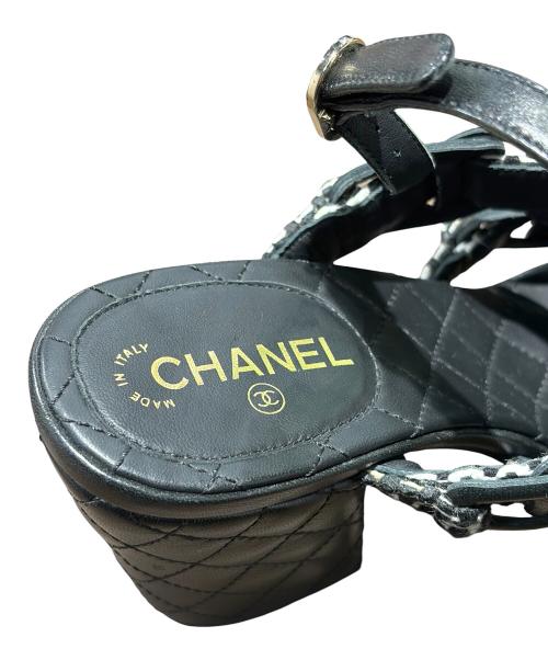 CHANEL（シャネル）CHANEL (シャネル) ココマークツイード×マトラッセチャンキーヒールストラップサンダル ブラック サイズ:35Cの古着・服飾アイテム