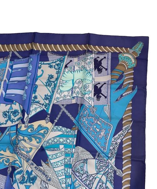 HERMES（エルメス）HERMES (エルメス) カレ90《Etendards et Bonnieres（ボニエールの旗）》 ブルー サイズ:90の古着・服飾アイテム
