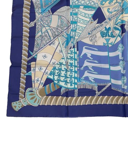 HERMES（エルメス）HERMES (エルメス) カレ90《Etendards et Bonnieres（ボニエールの旗）》 ブルー サイズ:90の古着・服飾アイテム