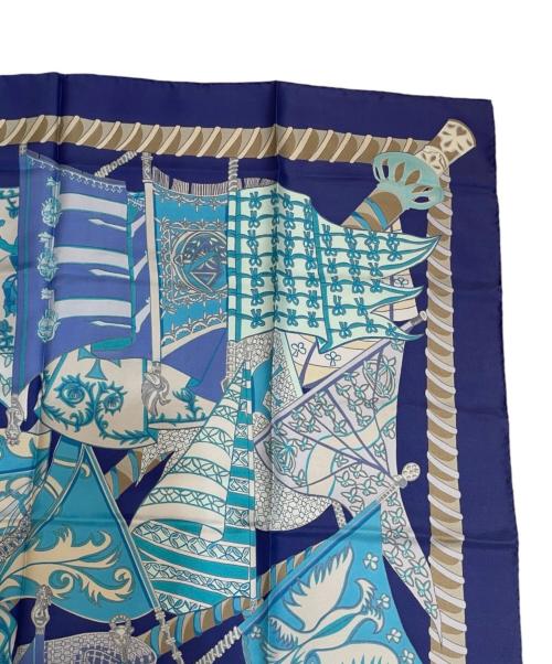 HERMES（エルメス）HERMES (エルメス) カレ90《Etendards et Bonnieres（ボニエールの旗）》 ブルー サイズ:90の古着・服飾アイテム