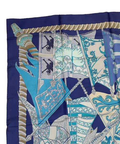 HERMES（エルメス）HERMES (エルメス) カレ90《Etendards et Bonnieres（ボニエールの旗）》 ブルー サイズ:90の古着・服飾アイテム