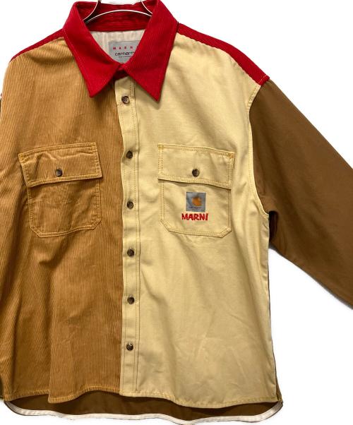 MARNI（マルニ）MARNI (マルニ) CarHartt (カーハート) WIP Bio Cotton Colur-Block Over shirt ベージュ サイズ:XLの古着・服飾アイテム