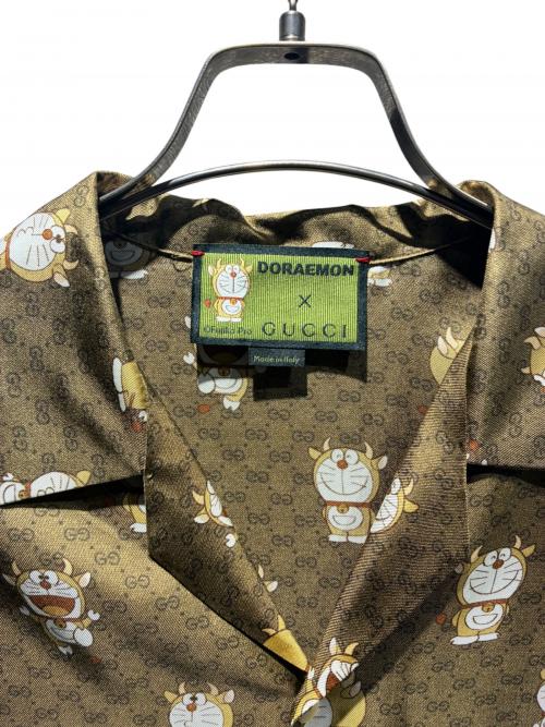 GUCCI（グッチ）GUCCI (グッチ) ドラえもん (ドラエモン) オープンカラーシャツ ブラウン サイズ:50の古着・服飾アイテム
