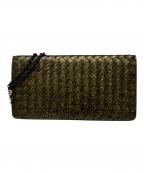 BOTTEGA VENETAボッテガベネタ）の古着「イントレチャート チェーンショルダーウォレット」｜ゴールド×ブラック