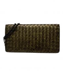 BOTTEGA VENETA（ボッテガベネタ）の古着「イントレチャート チェーンショルダーウォレット」｜ゴールド×ブラック