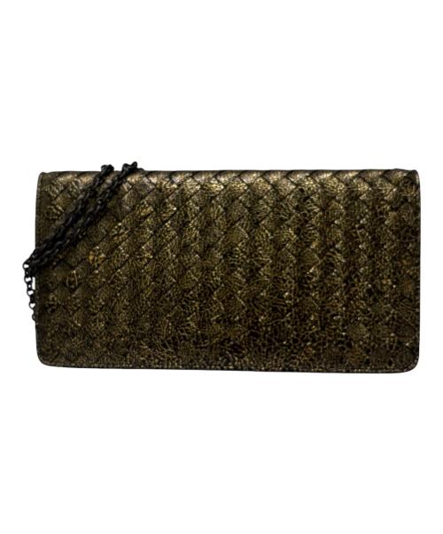 BOTTEGA VENETA（ボッテガベネタ）BOTTEGA VENETA (ボッテガベネタ) イントレチャート チェーンショルダーウォレット ゴールド×ブラック サイズ:-の古着・服飾アイテム