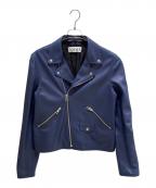 LOEWEロエベ）の古着「Leather Double-Breasted Biker Jacket/レザーダブルライダースジャケット/H1158140NU」｜ブルー
